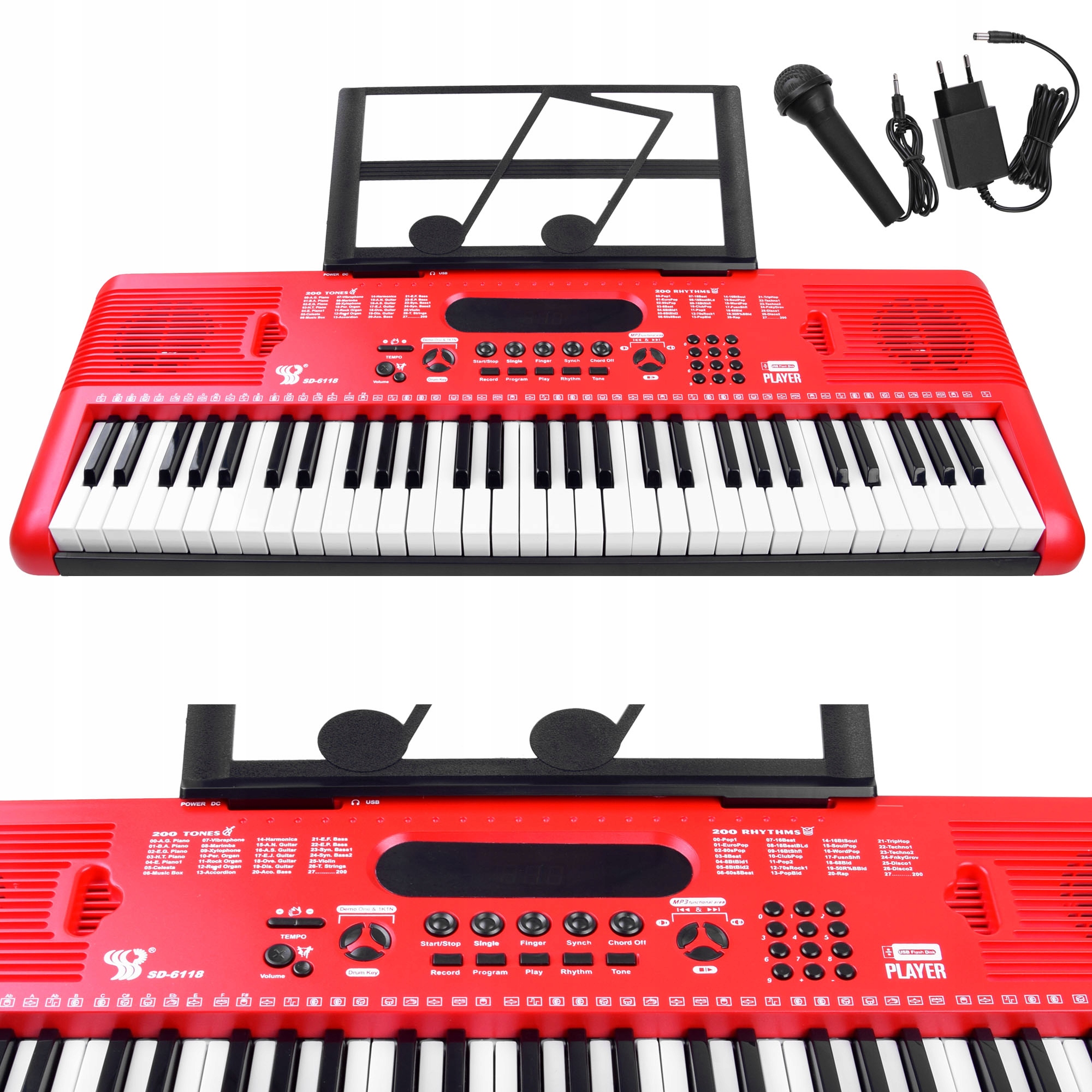 

Organy Keyboard z mikrofonem 61kl czerwone IN0132