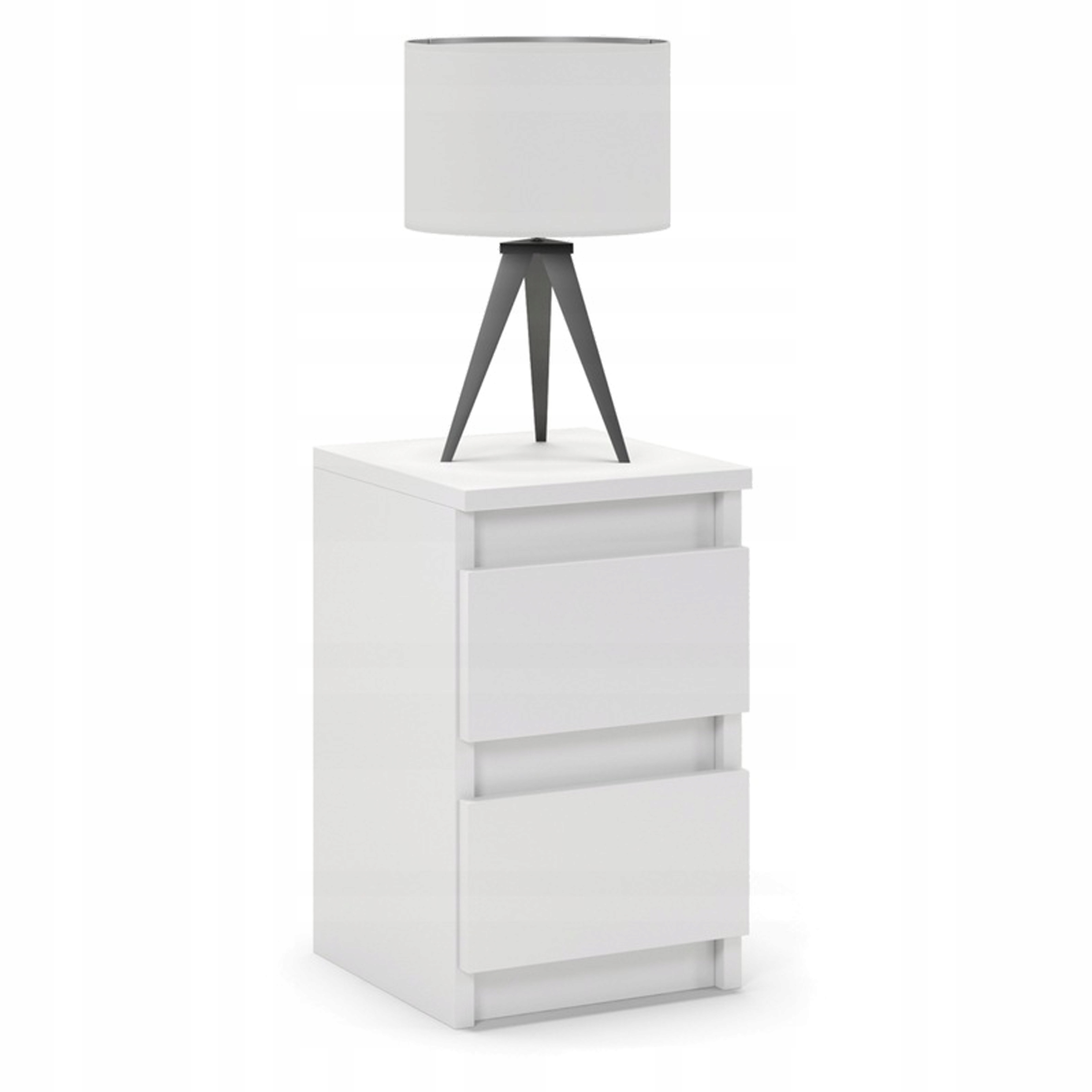 Biała Szafka Nocna z Dwoma Szufladami Stolik Nocny 30 cm Bezuchwytowy