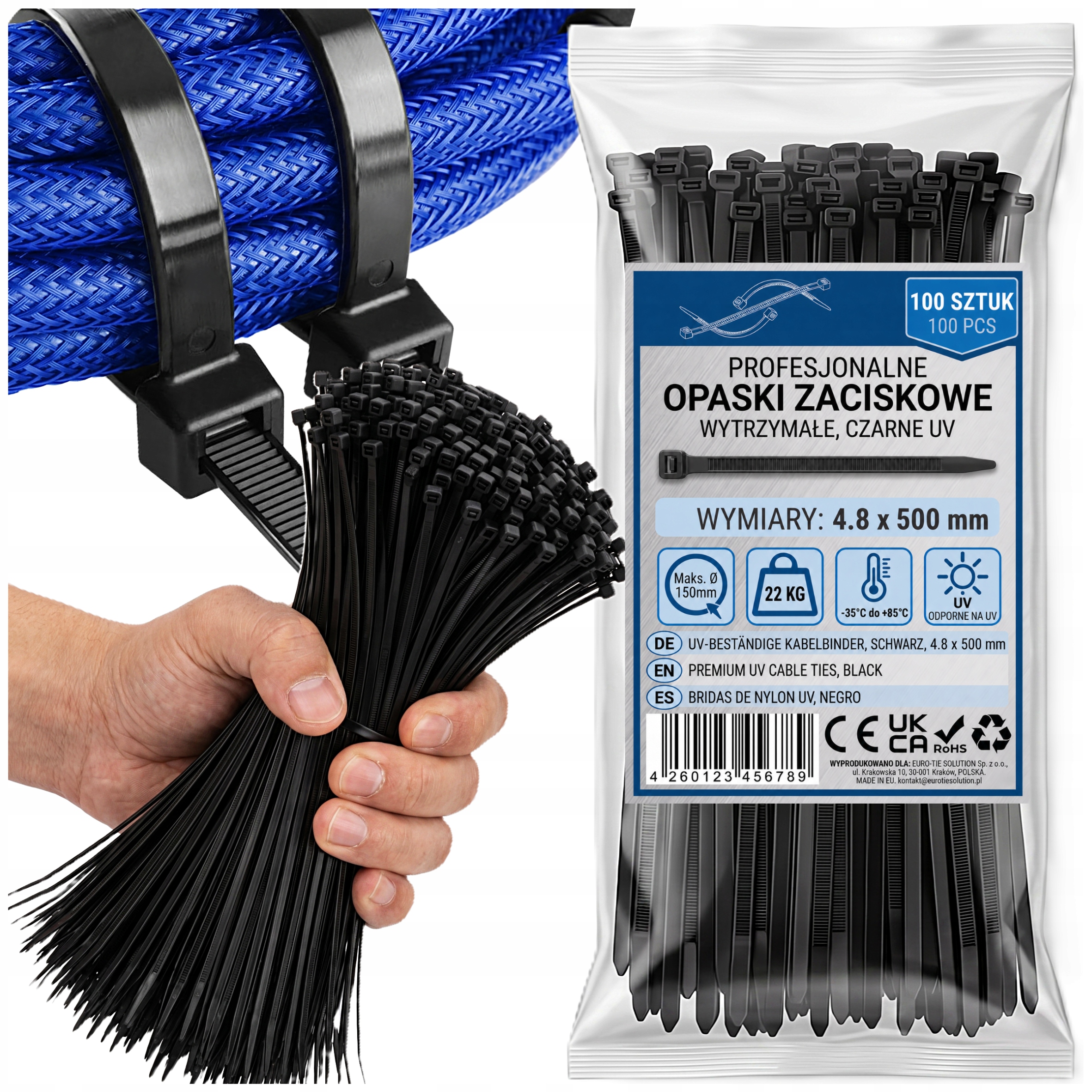 Opaski Zaciskowe Trytytki Kablowe Wytrzymałe Mocne Czarne Uv 4,8x500 100szt