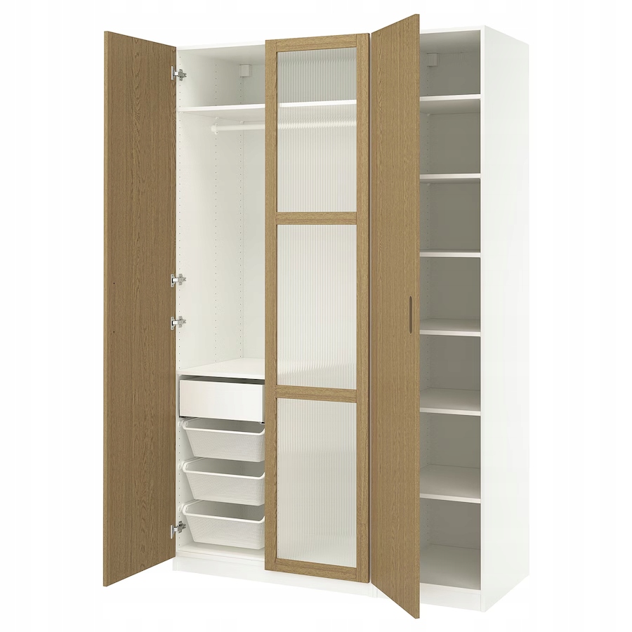 Ikea Pax Tonstad Kombinacja szafy, biały/okl dębowa szkło 150x60x236 cm
