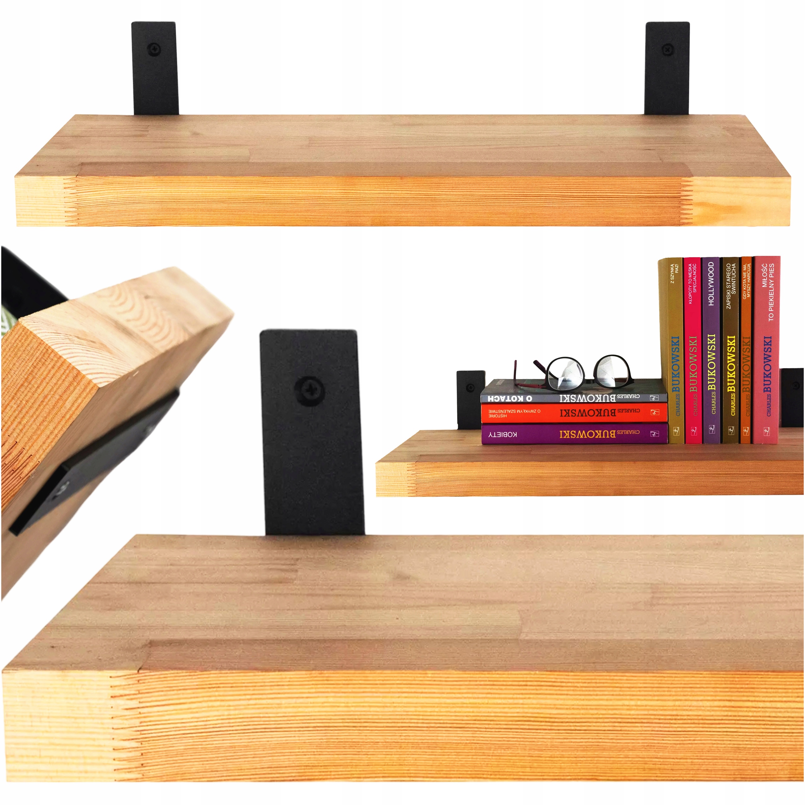 Regál Závěsná Nástěnná Police Dřevěný Kovový Industriální Držák 80x25