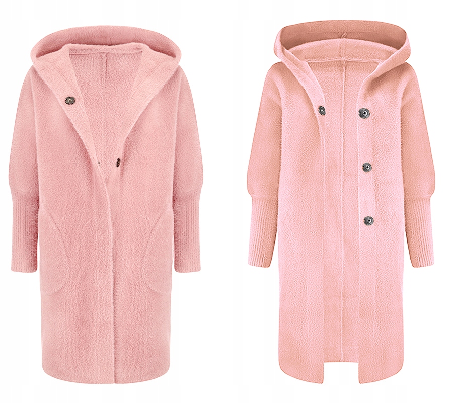 Ciepła Alpaka Płaszcz Narzutka Wełna Pudrowy Róż