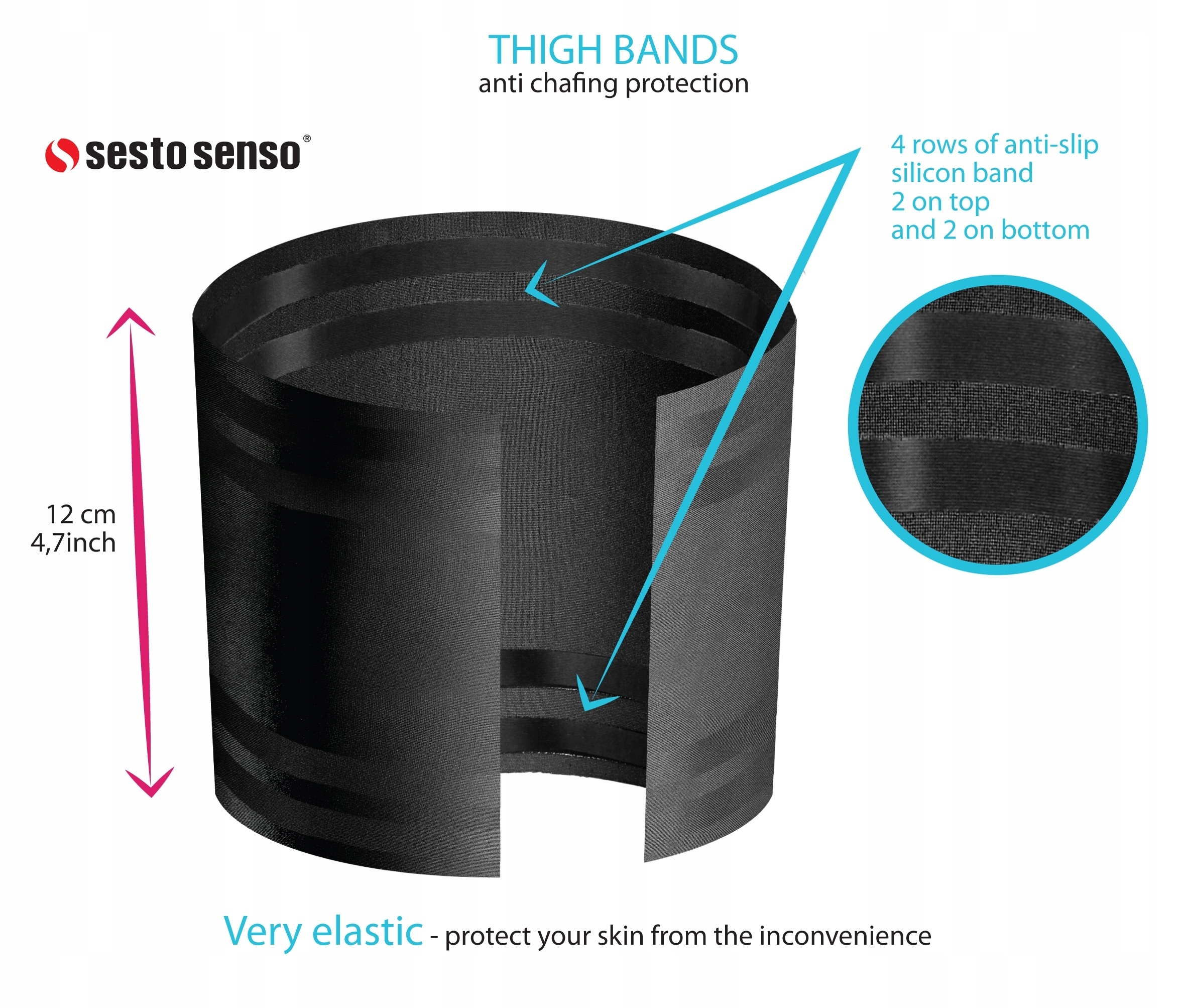 SESTO SENSO SPORTOWE OPASKI męskie na UDA przeciw OTARCIOM - 3XL/80-85 Rozmiar 3XL