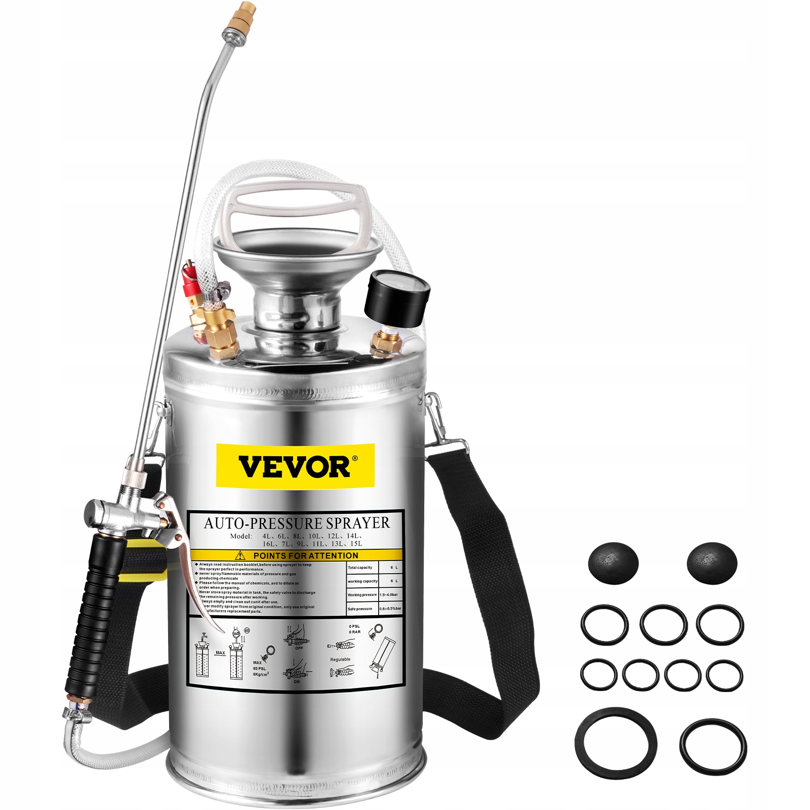 Vevor Postrekovač Z Nehrdzavejúcej Ocele 6 L, Nastaviteľná Tryska, Silný A Odolný