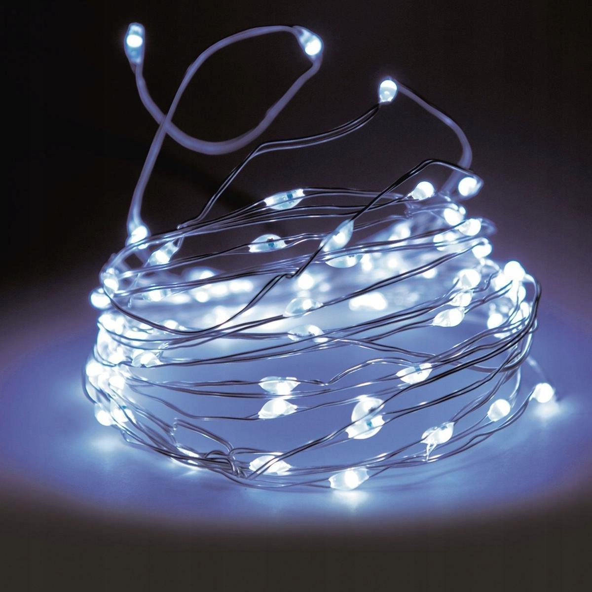 LAMPKI LED NA BATERIE 20 DIOD NA DRUCIKU BIAŁY ZIMNY + baterie