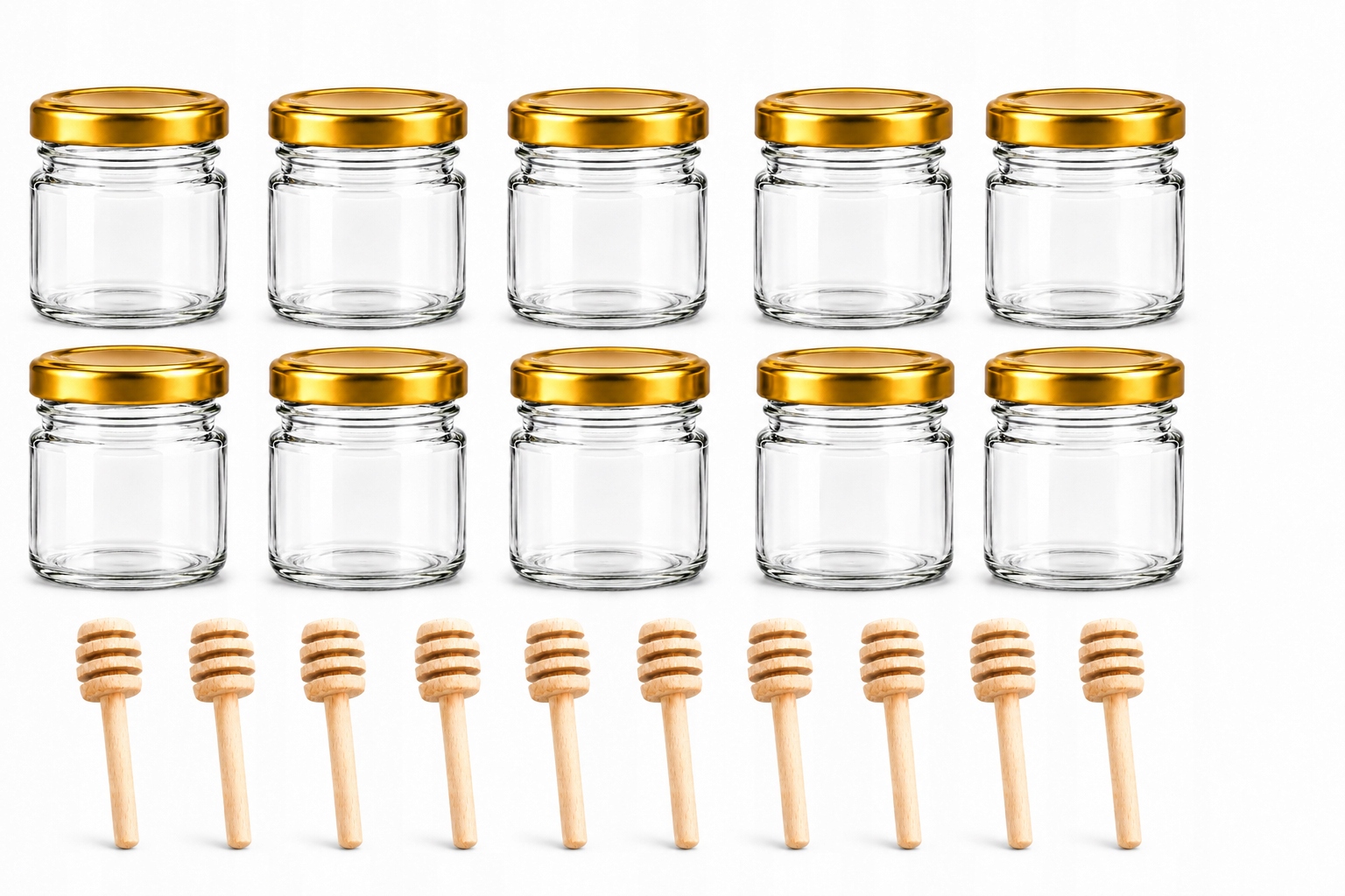 Sada 40x Skleněné Skleničky 40 ml se šroubovacím uzávěrem na Med 40x Naběračka