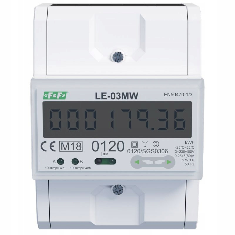 Trójfazowy licznik zużycia energii elektrycznej MID F&f LE-03MW