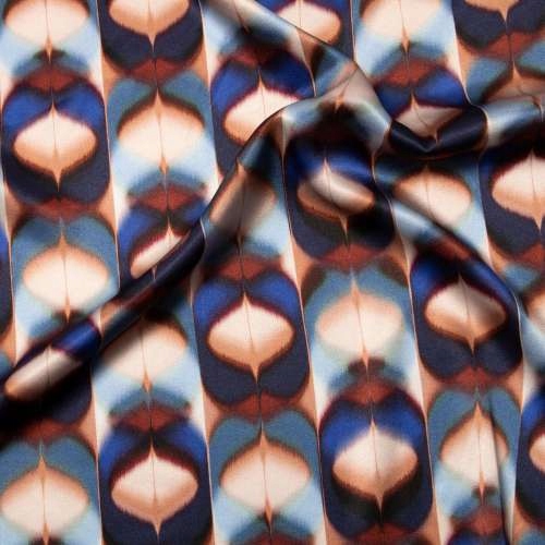 italský hedvábný satén s přídavkem elastanu s barevným vzorem