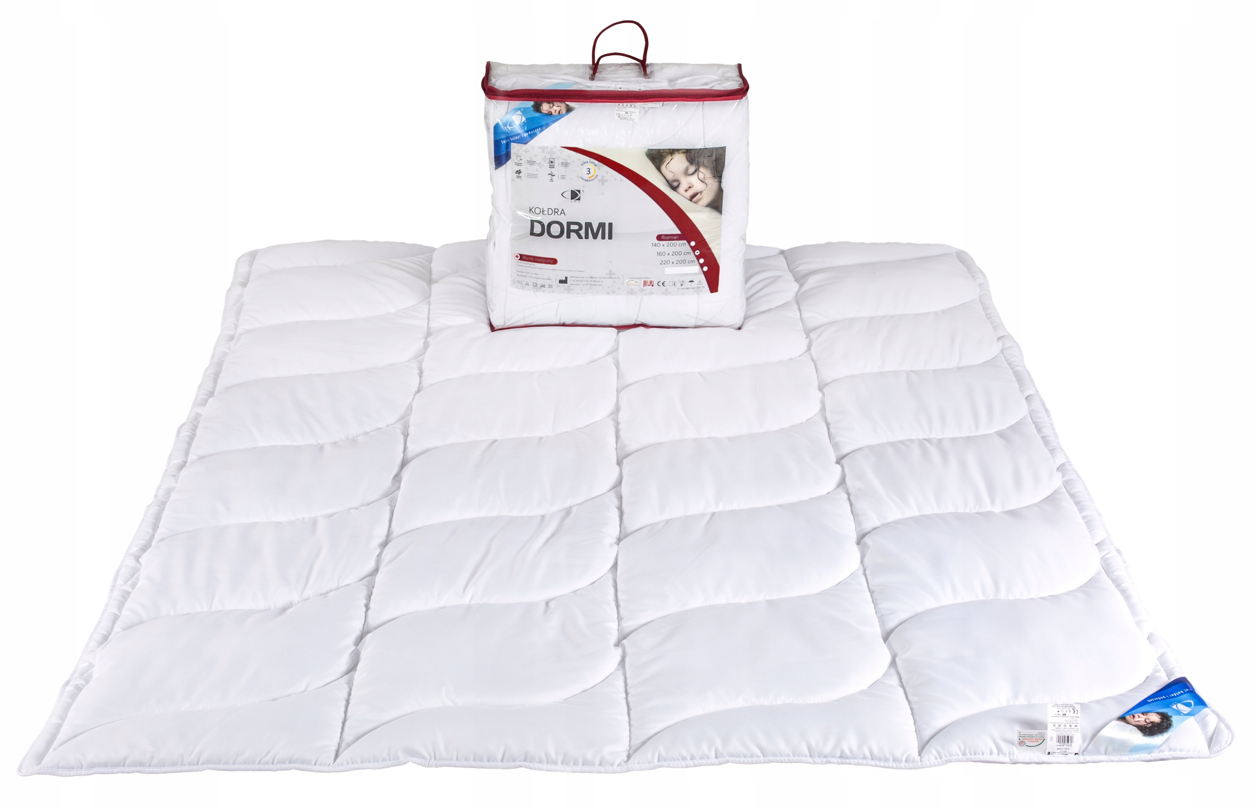 ANTYALERGICZNA Kołdra CAŁOROCZNA Dormi 220x200 Duża POLSKA Lekka AMW JAKOŚĆ Kod producenta KO-DORMI-220/200