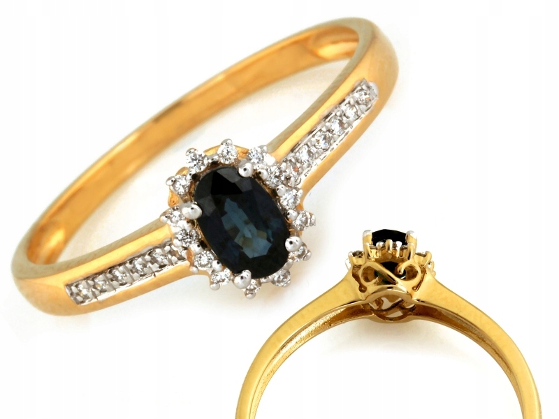 Prstýnek 585 14kt klasický model safíru a briliantů, hmotnost 1.24 g, R15