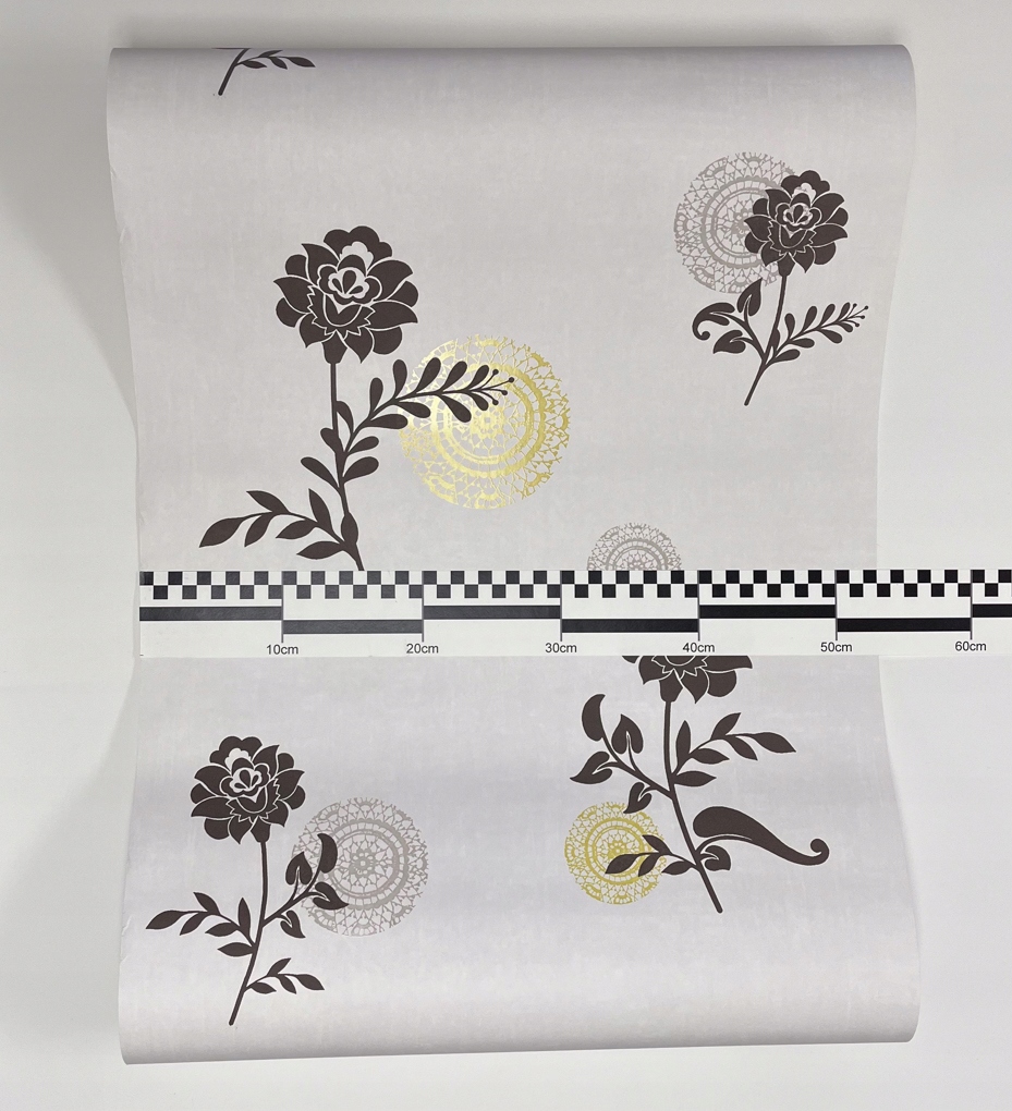 TAPETA WINYLOWA KWIATY RÓŻE ROZETA MANDALA SZARA 11076104 Długość 10 m