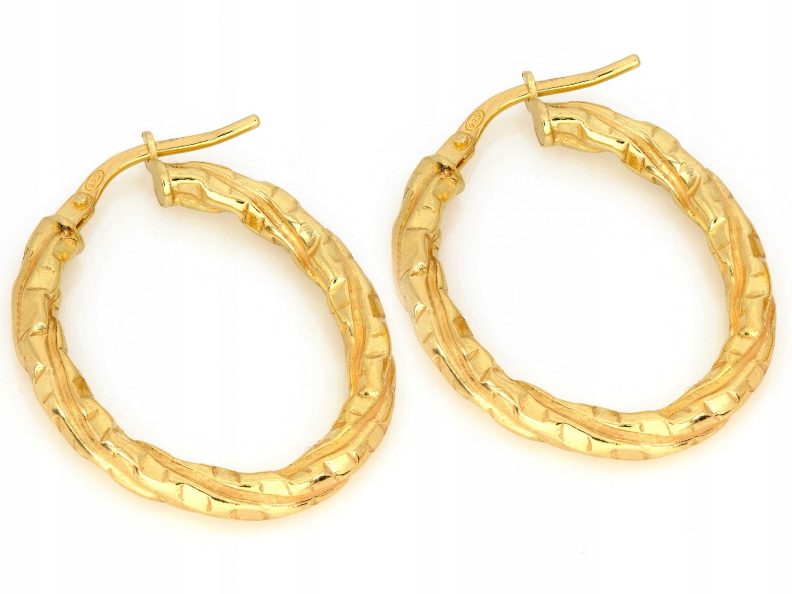 Náušnice oválné pozlacené stříbrné 925 3.54 g 27.4 mm elegantní pro ženy