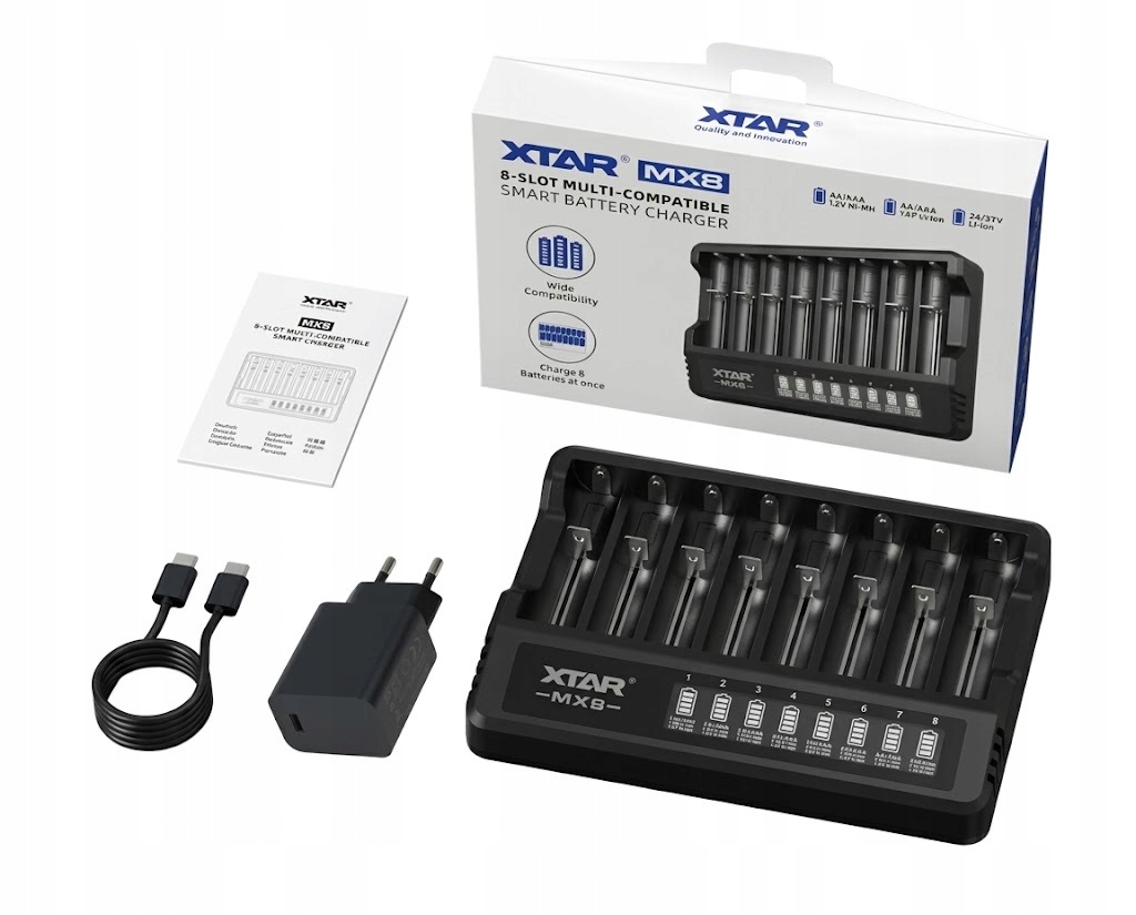 Nabíječka Xtar MX8 Set, 8 kanálů, GLHPD20W- Usb-c