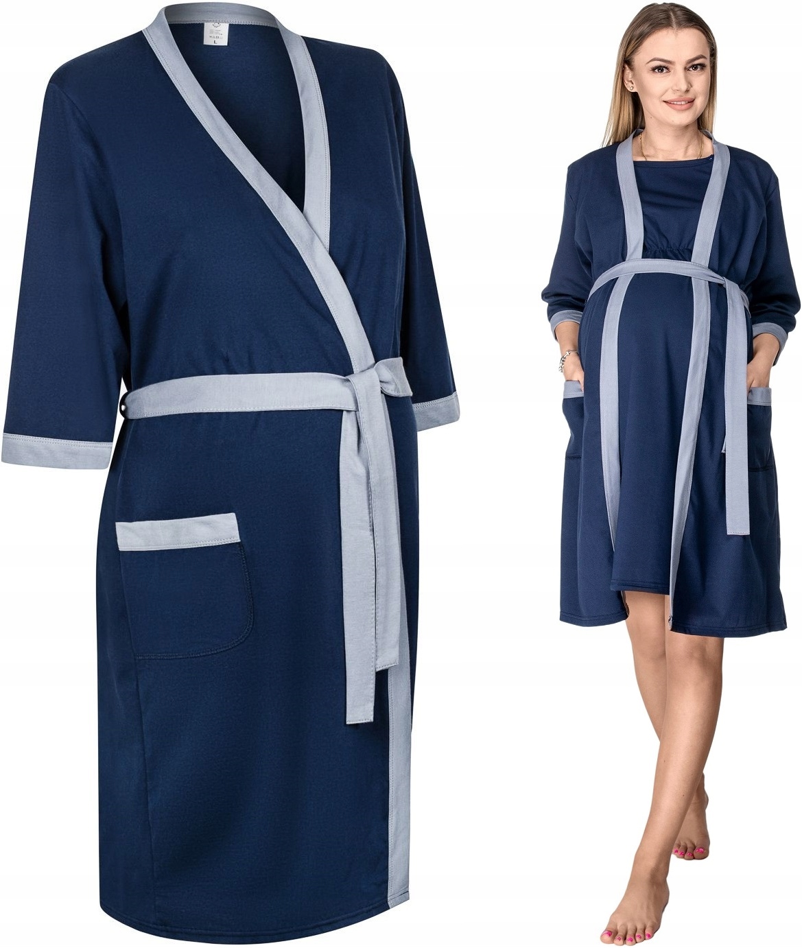 SZLAFROK CIĄŻOWY KOPERTOWY BAWEŁNIANY DO PORODU M