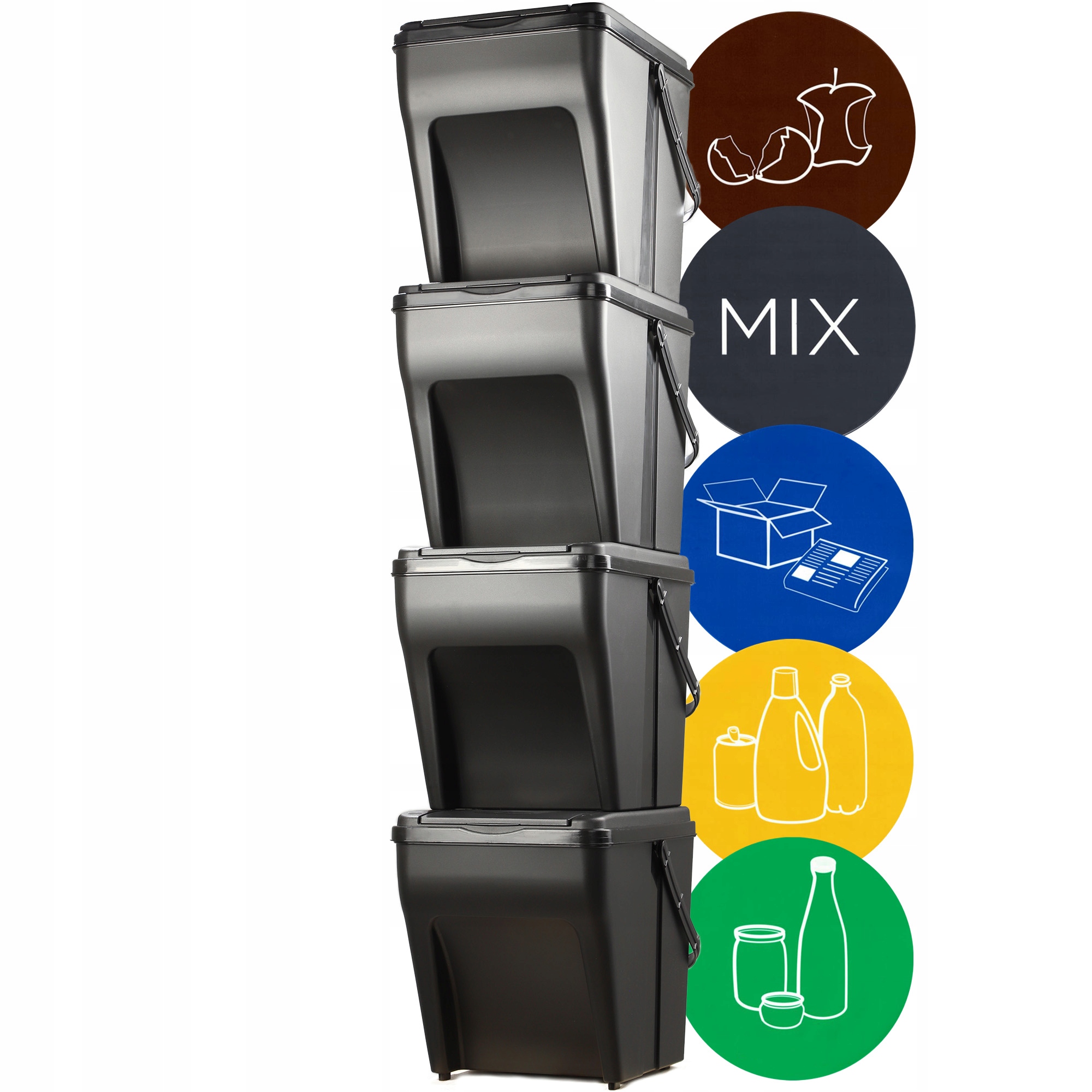 Odpadkový Koš Nádoba 4 x 25 L Na Třídění Odpadu Papír Plast Sklo