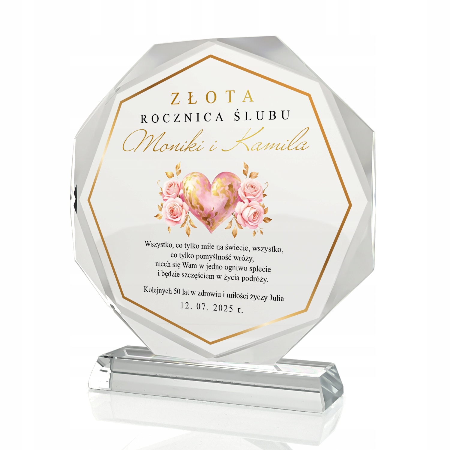Statuetka Szklana z Dedykacją na Złotą Rocznicę Ślubu 50