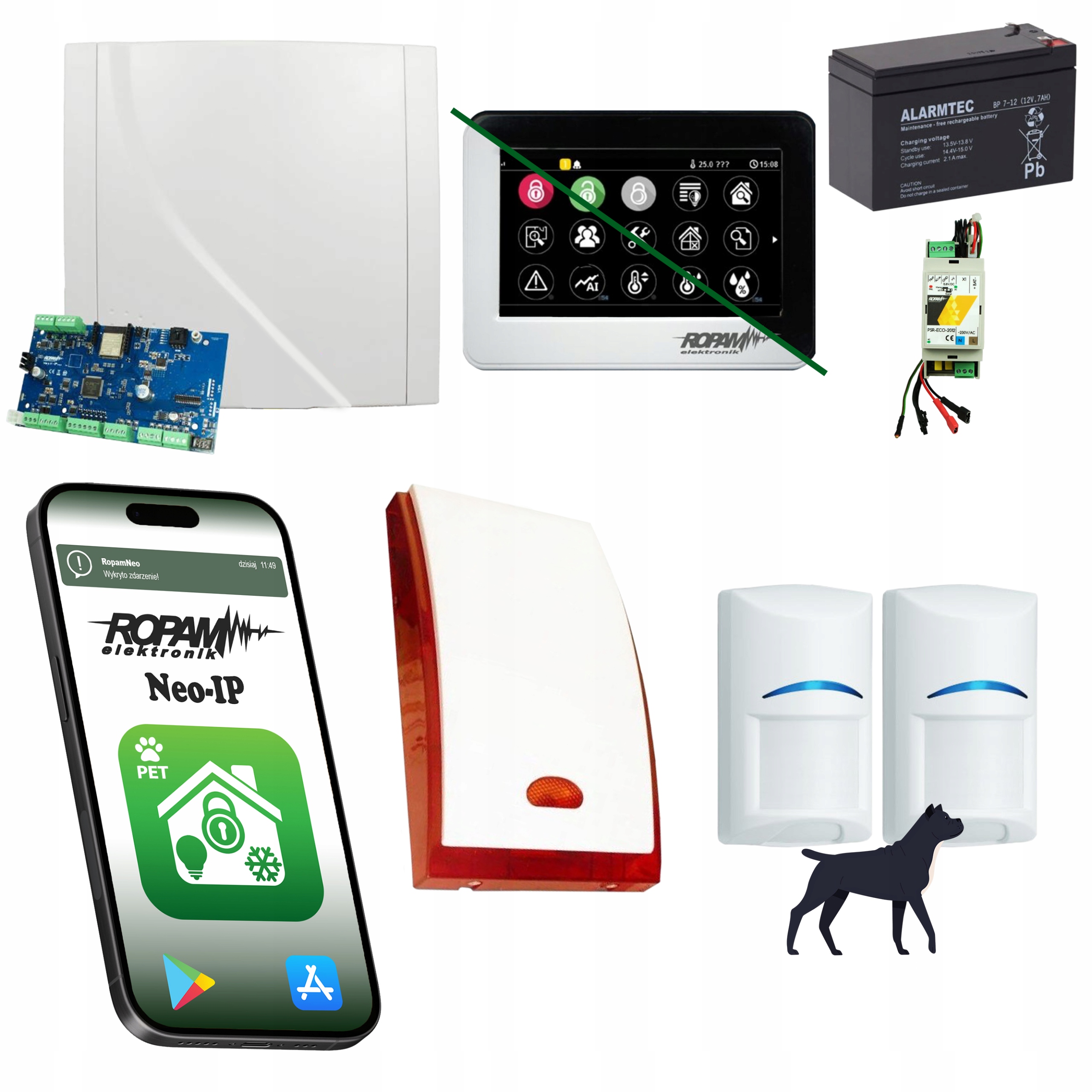 Zestaw Alarmowy Ropam Z Lte Wifi Dotykowy Panel 2 Czujniki Pir Bosch Pet