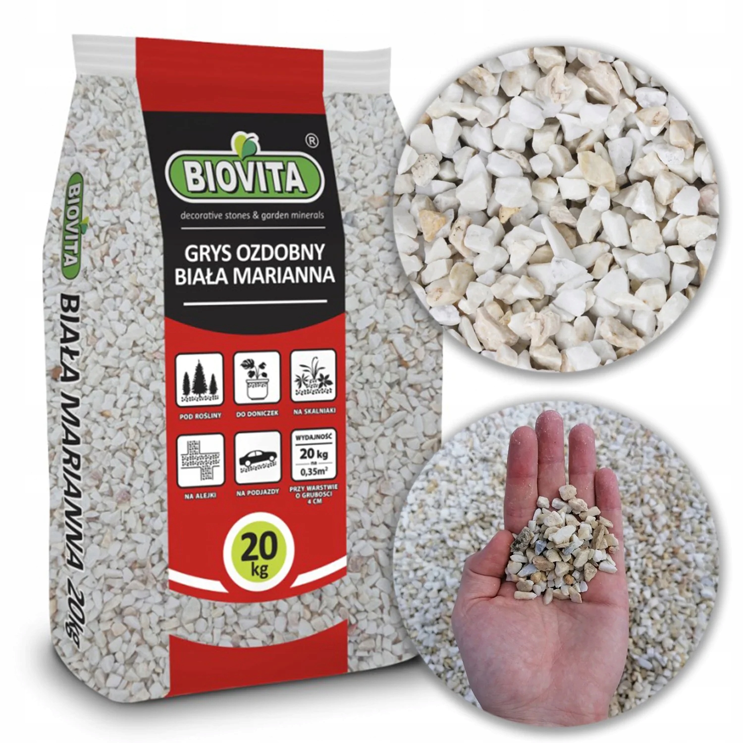 

Kamień ozdobny Grys biały marmurowy 4-10 mm 20kg