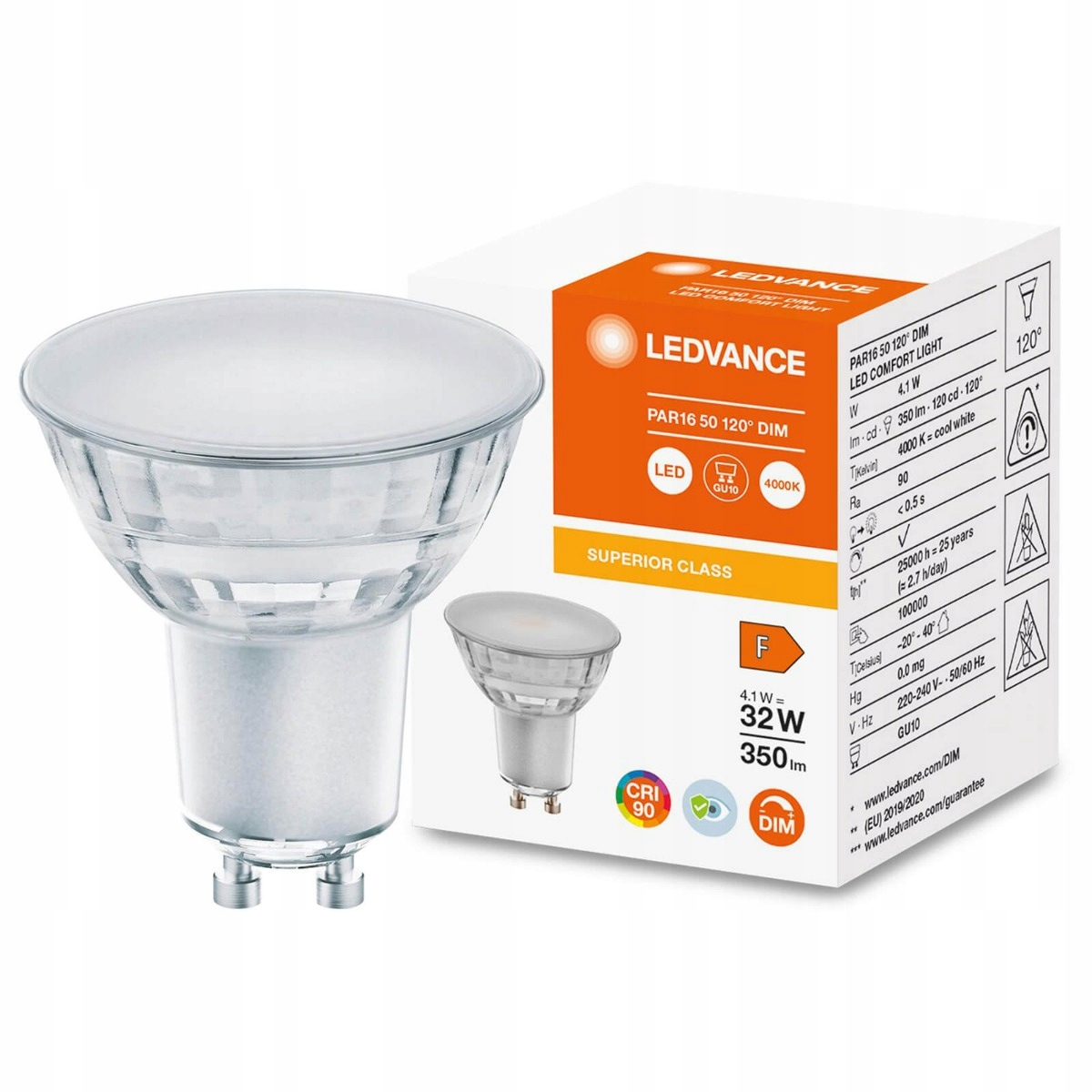 

Żarówka Led GU10 4,1W 32W 4000K CRI90 DIM Ledvance