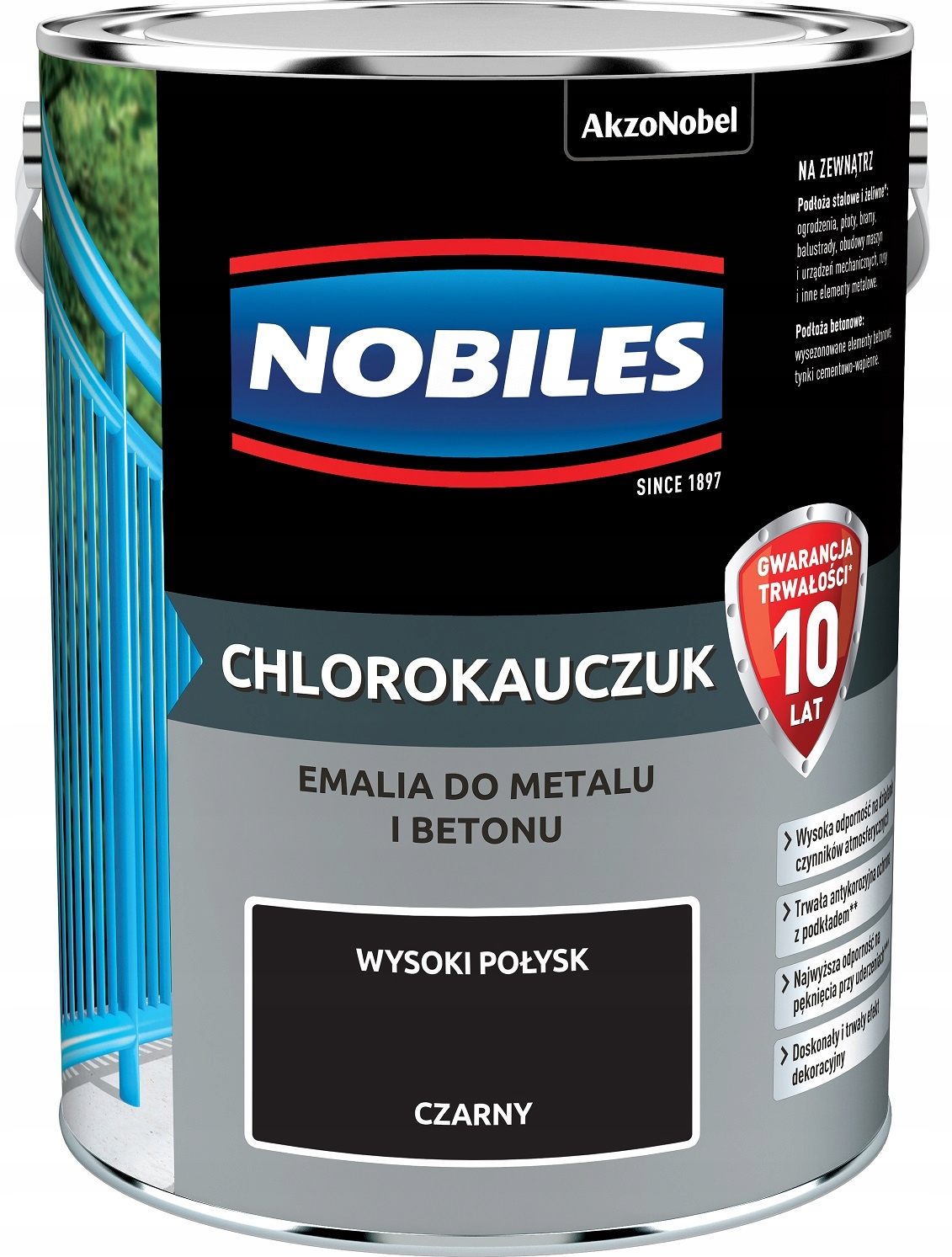 Nobiles Farba Chlorokauczukowa Do Metalu I Betonu Czarny Połysk 5L