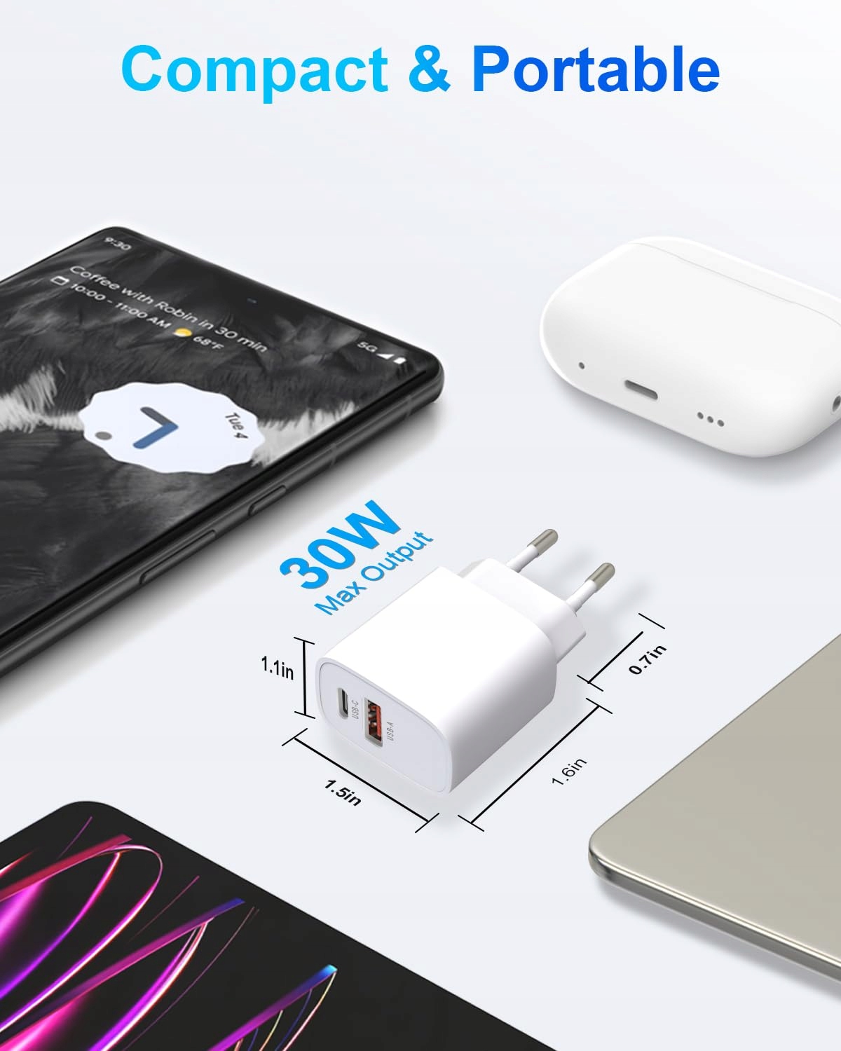 GCSTNN Ładowarka USB C 30W 2 Porty Szybkie Ładowanie Dla Google i iPhone — miniatura 5