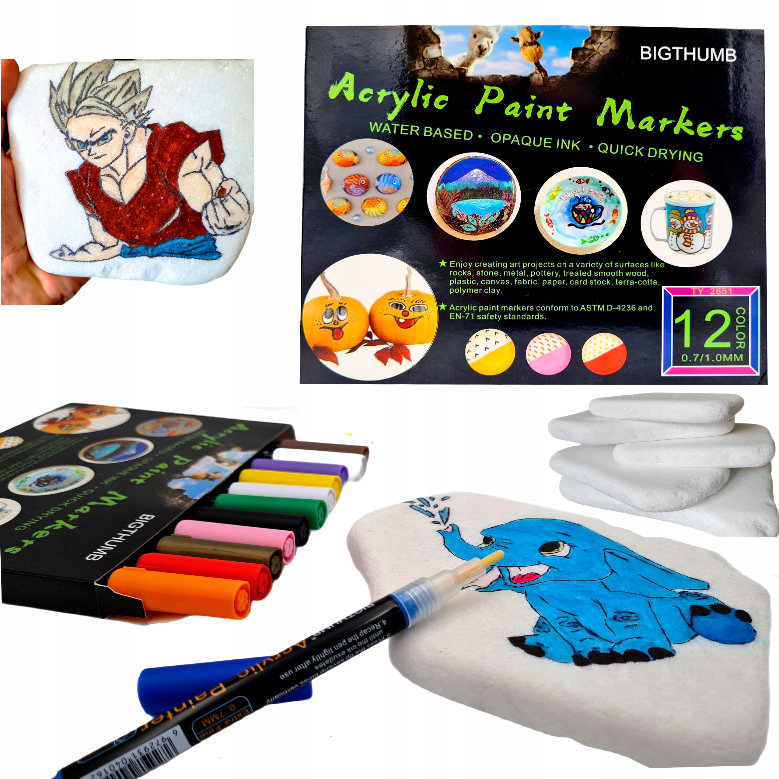 

Pisaki flamastry AKRYLOWE+płaski Kamień Duży biały