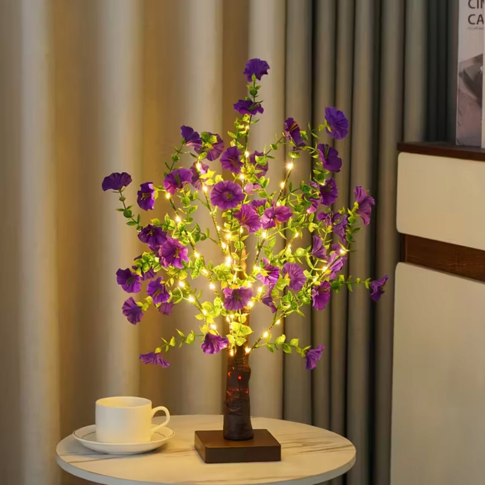 Lampka lampa Led Drzewko drzewo Wilec duże fiolet kwiaty listki