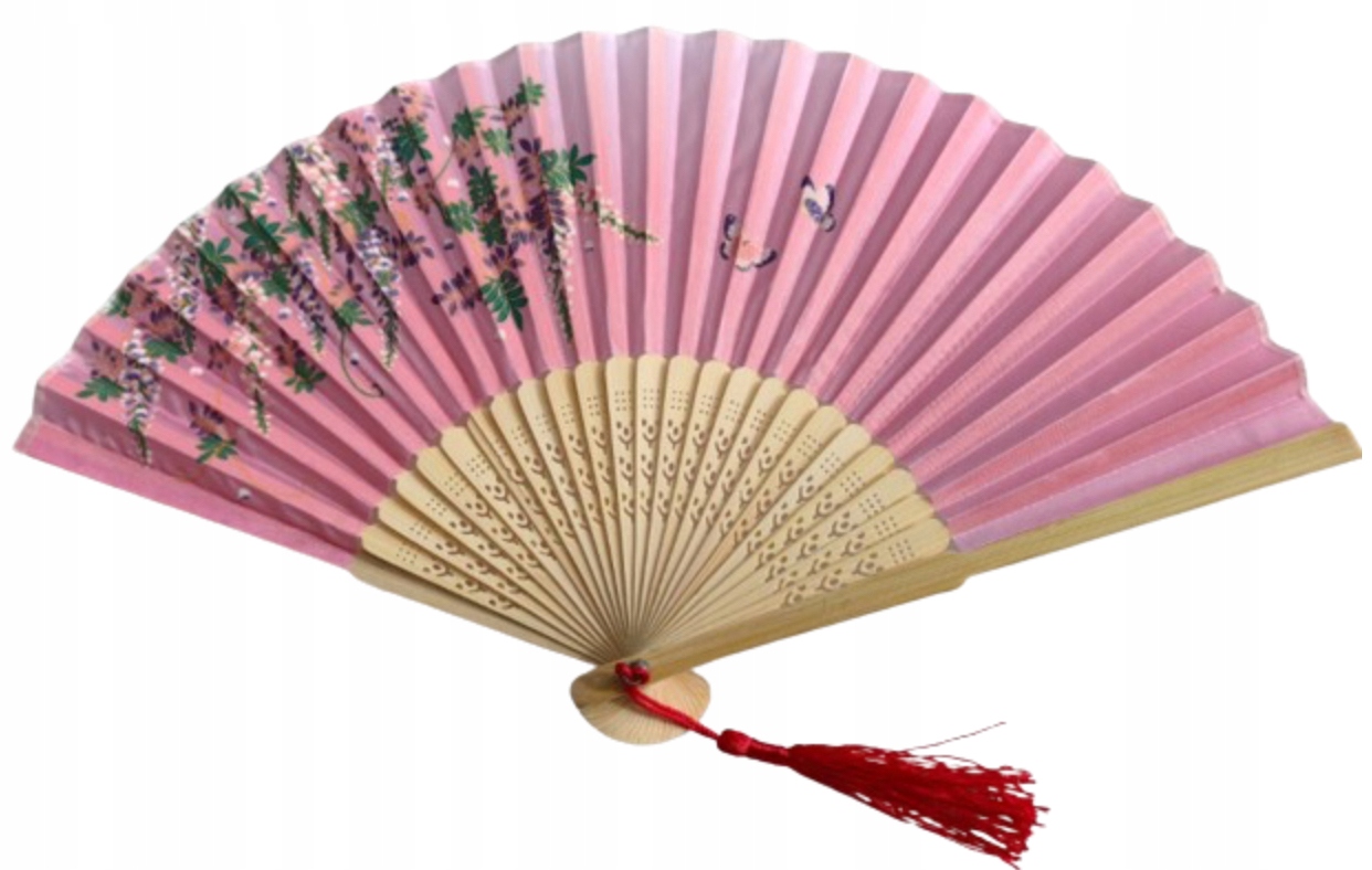 Wachlarz bambusowy drewniany elegancki z frędzelkiem LUX