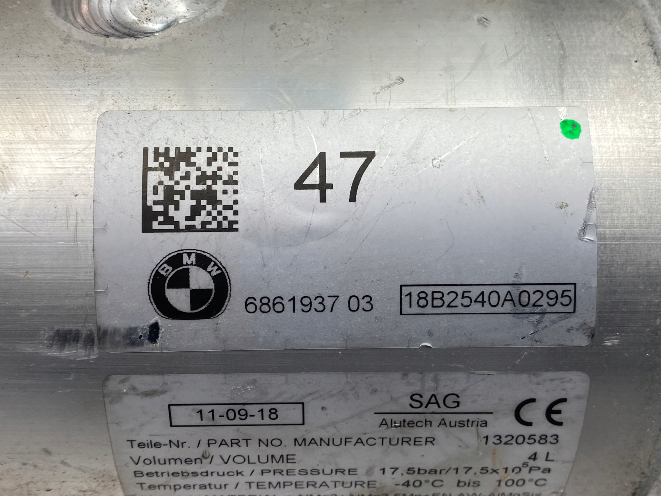 BMW G11 G12 ZBIORNIK CISNIENIA POWIETRZA 6861937 Numer katalogowy czesci 6861937