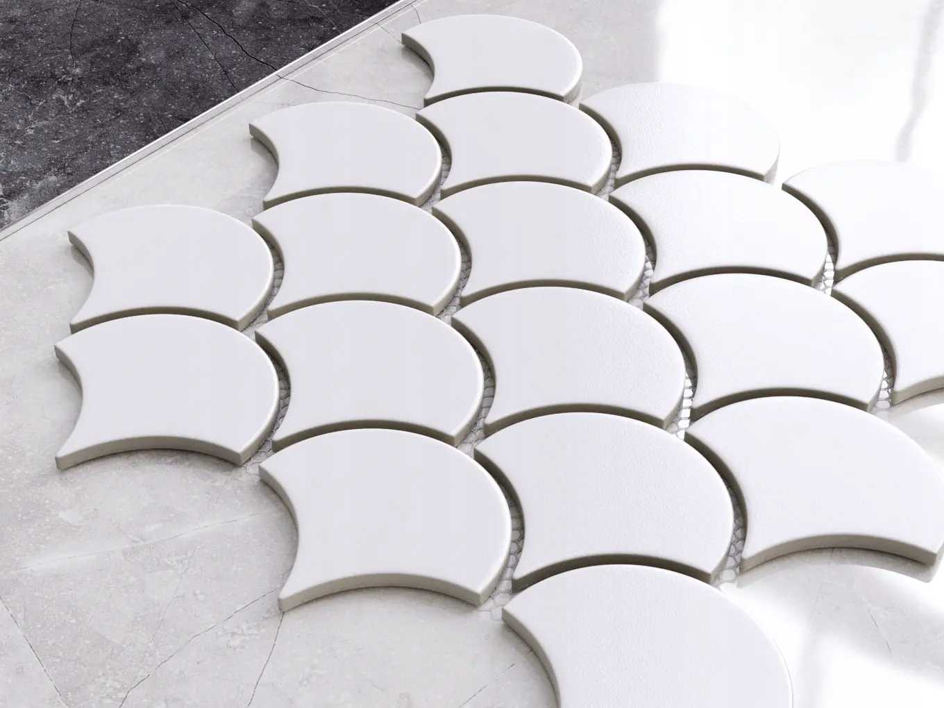MOZAIKA CERAMICZNA FISH SCALE WHITE MAT BIAŁA Typ mozaika