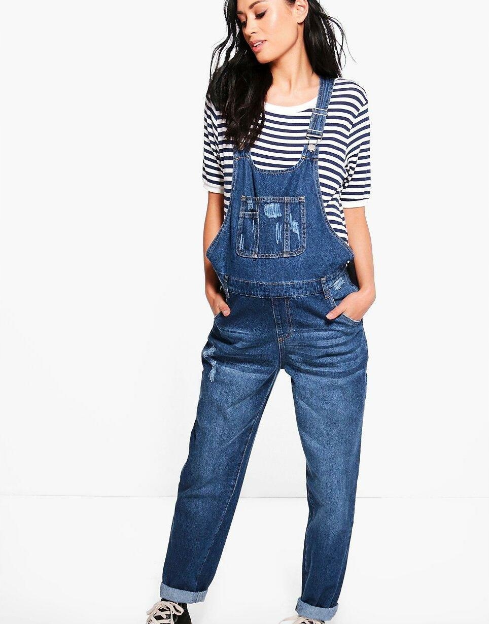 JEANS GRANAT PRZETARCIA BOOHOO 36 SPODNIE JEANSOWE OGRODNICZKI CIĄŻOWE