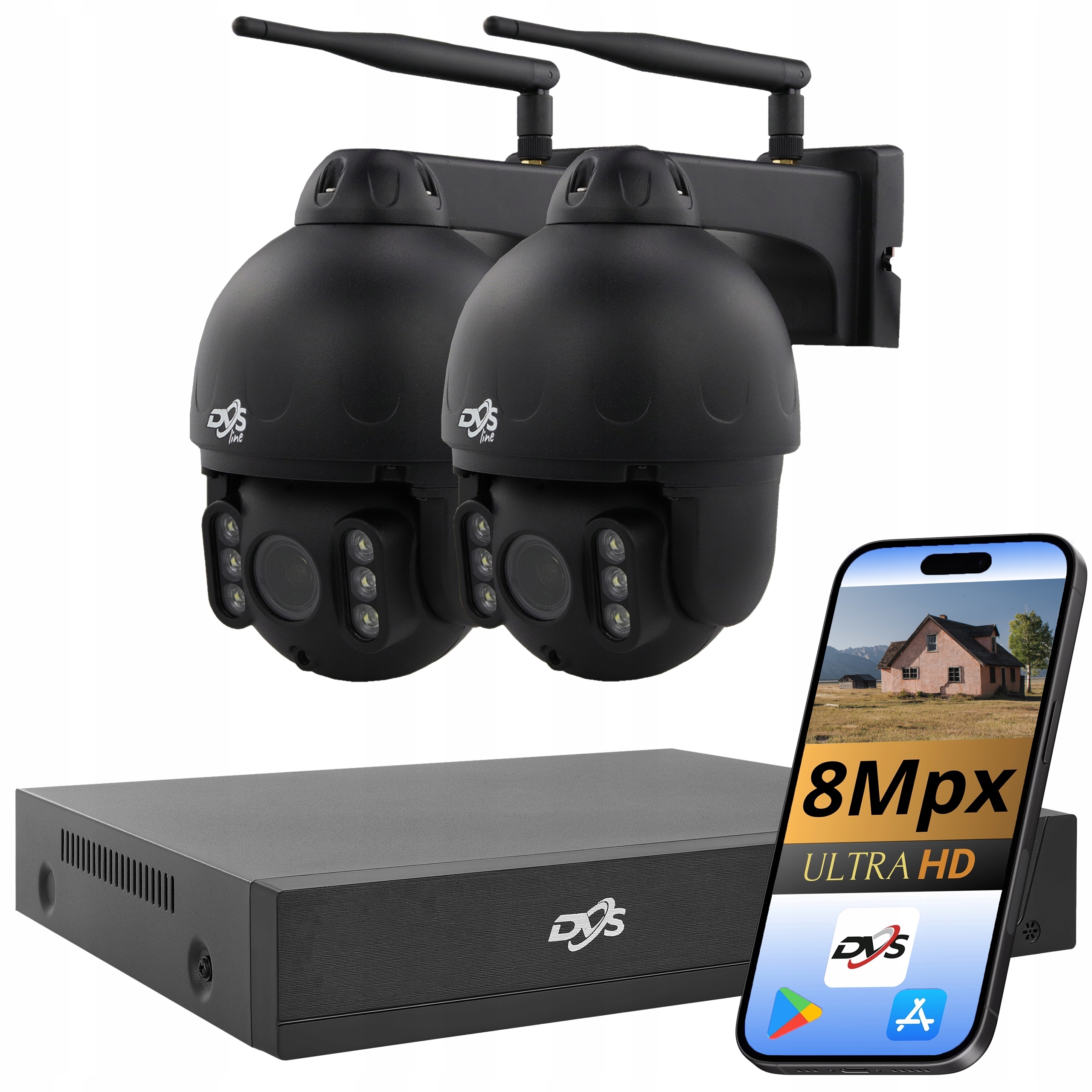 Sada 2 Otočných Kamer 8MPX 4K Kovový Záznamník P2P Monitorování Wifi