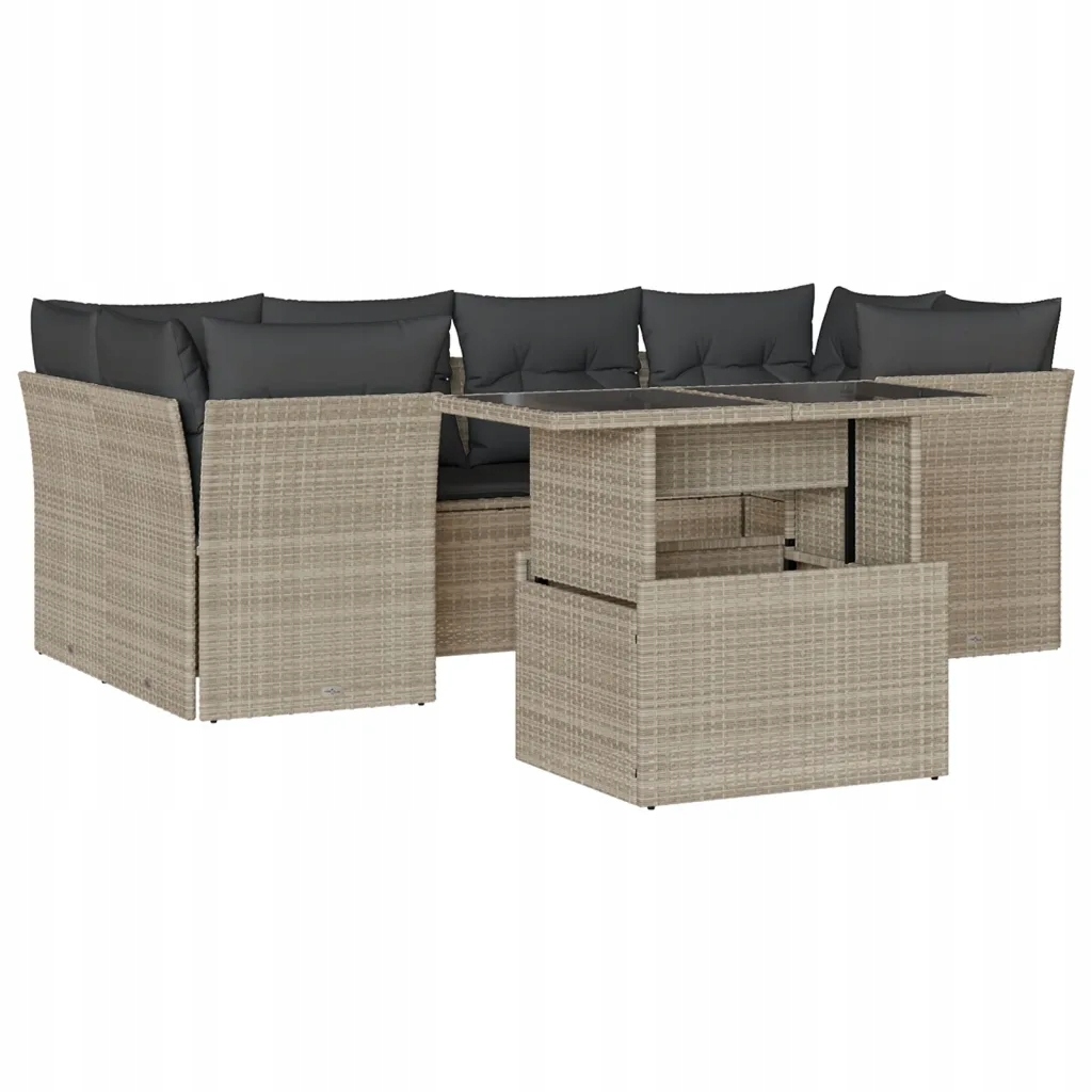 Zahradní nábytek set světle šedý z Pe ratanu, rozměry: 62x62x69 cm, 55x