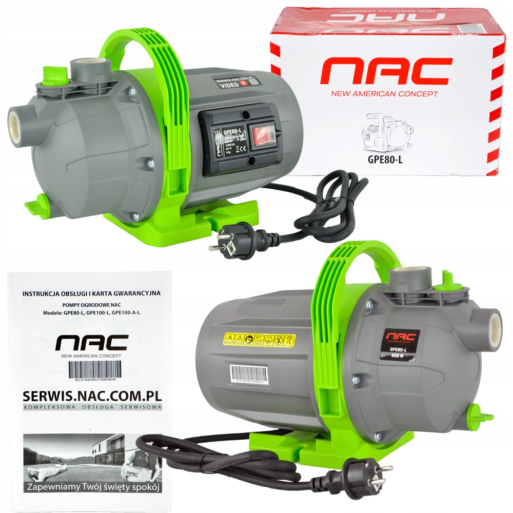 Pompa Ogrodowa Do Wody Nac Moc 800 W 3600 l/h Do Podlewania Zasysa 7 M