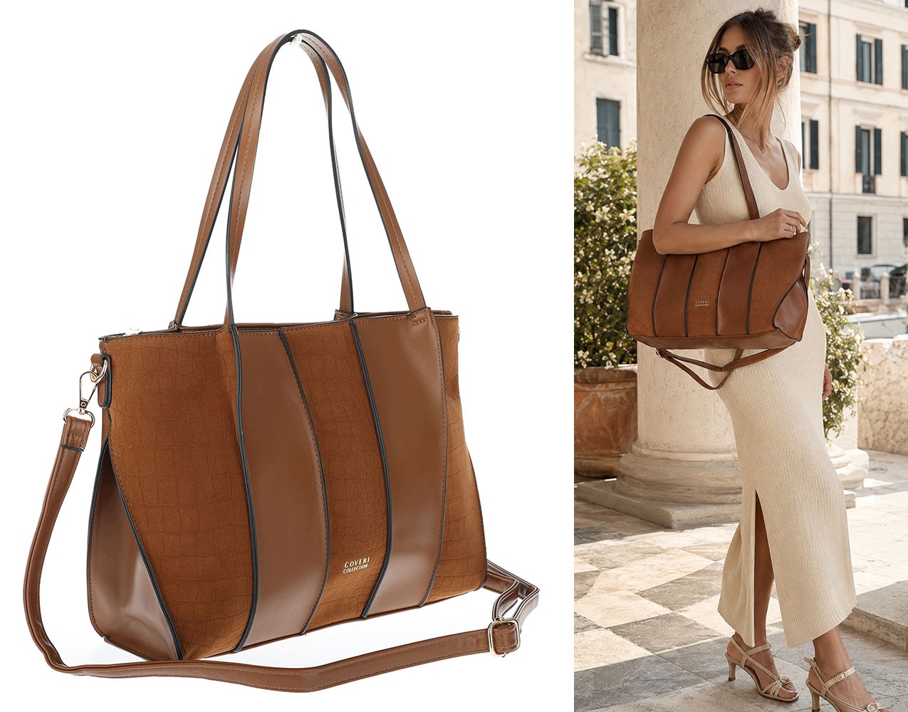 Dámská shopper kabelka semišová prostorná A4 taška přes rameno CC891 Hnědá