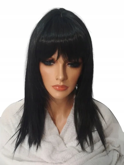 Dlouhá paruka s ofinou, stínované černé vlasy Neessaja Wigs shop