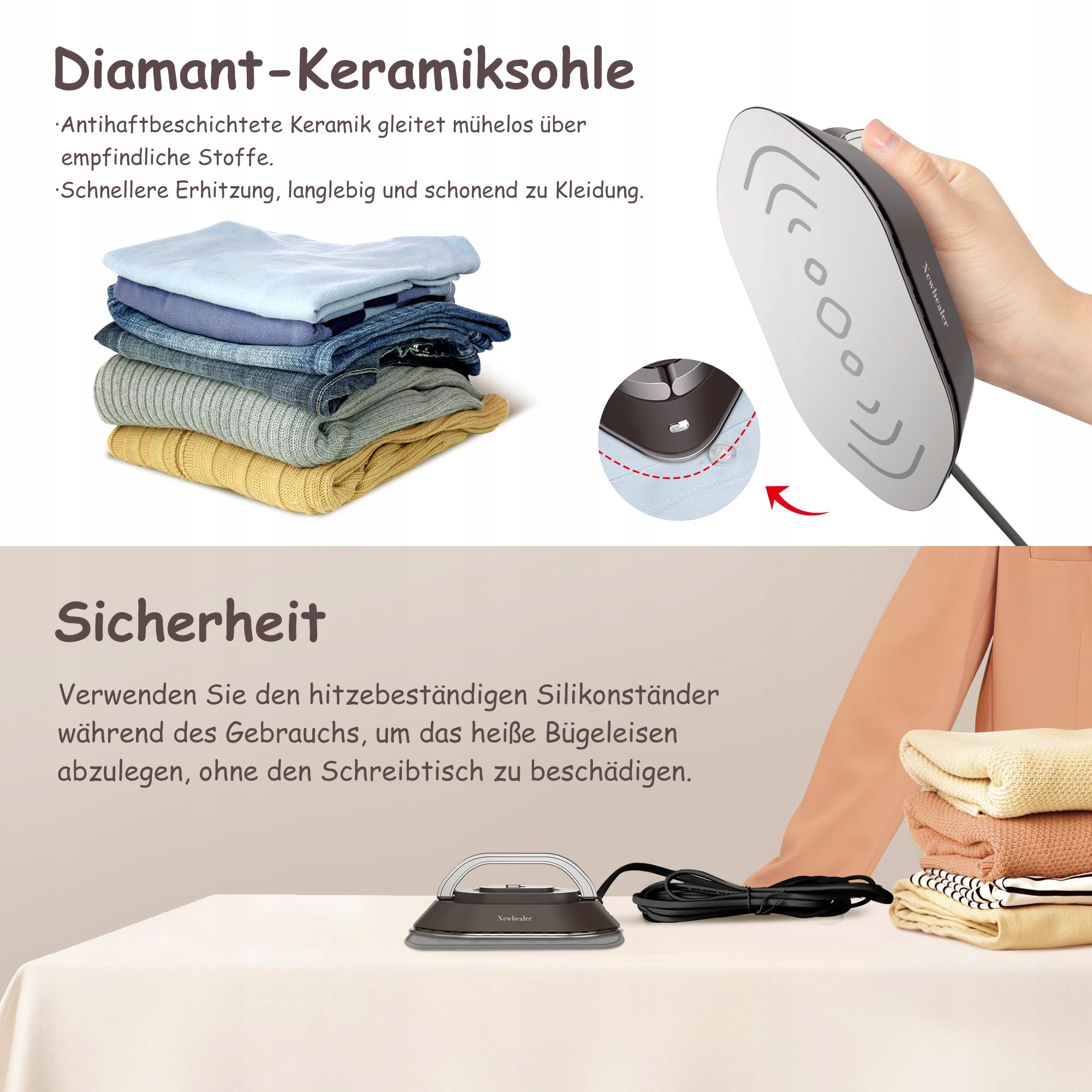 NEWBEALER Mini Żelazko Podróżne Dwunapięciowe 220V/120V Ceramiczne — miniatura 5