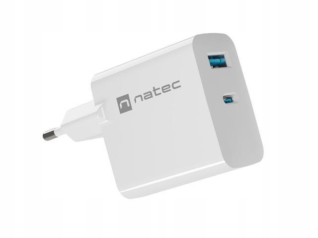 Ładowarka sieciowa Natec Ribera Gan 1x Usb-a 1x Usb-c 65W biała
