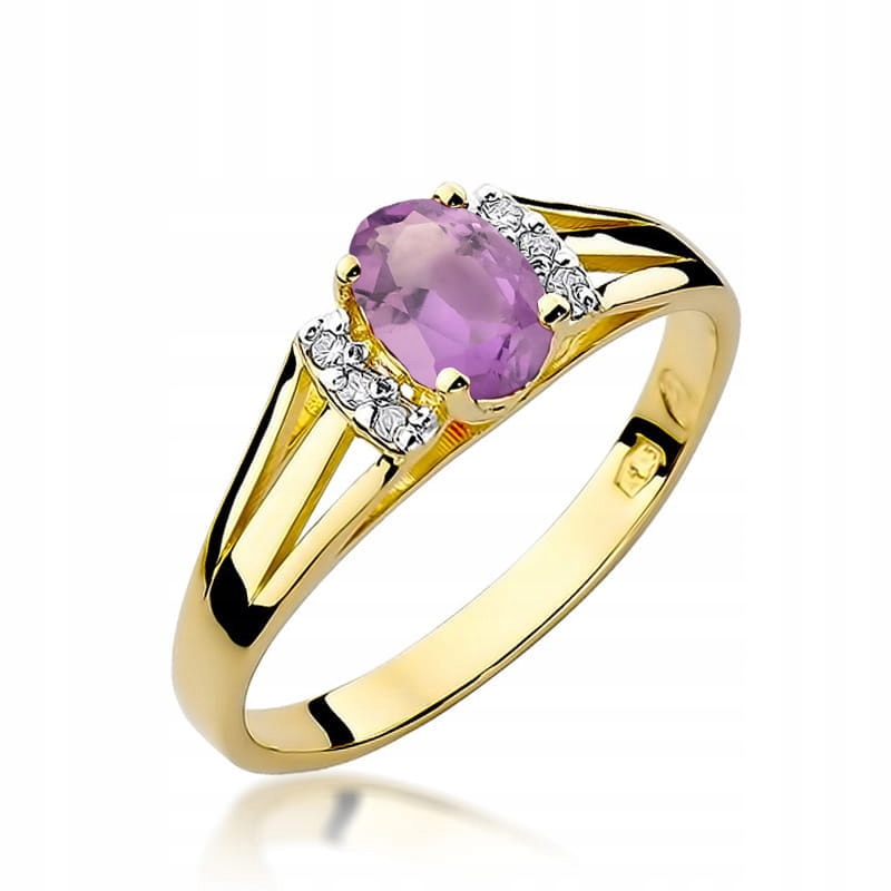 Prstýnek zásnubní prsten 585 s ametystem a brilianty 0.05 ct r25