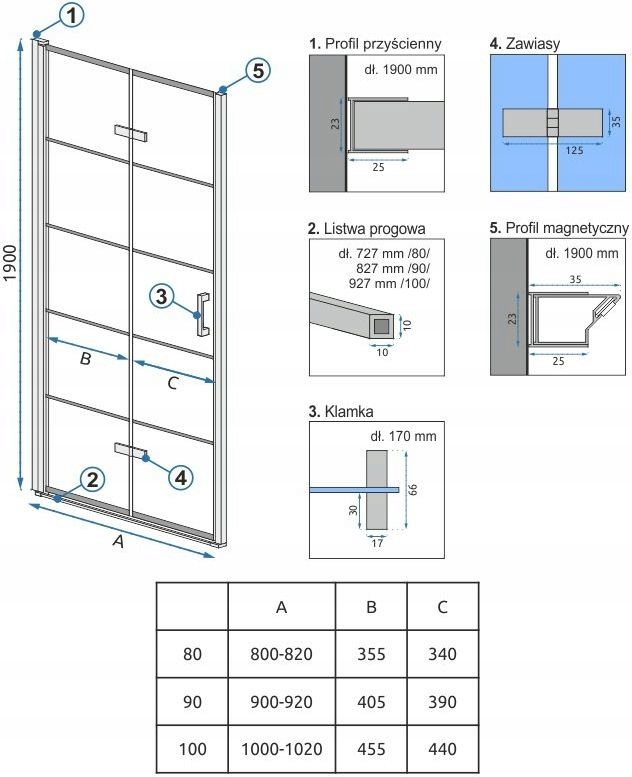 DRZWI PRYSZNICOWE 90 CM CZARNY PÓŁMAT REA MOLIER Marka Rea