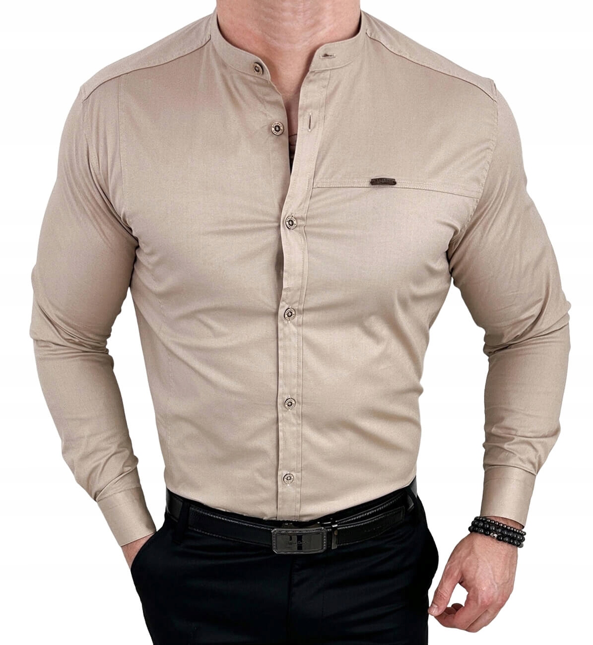Koszula meska bezowa ze stojka slim fit 1963 S