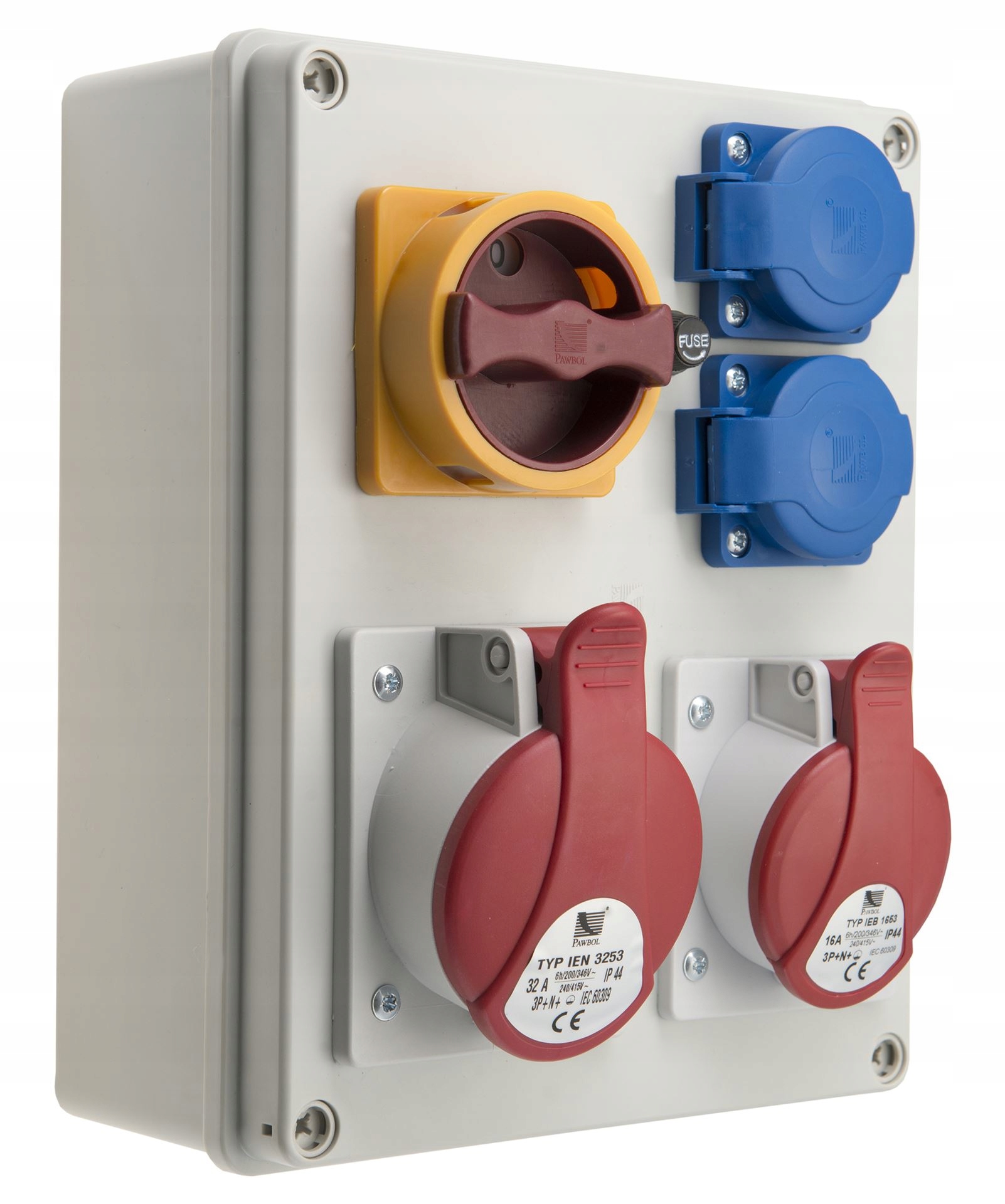 Stavební rozvaděč 16A 32A 5P 2x230V vypínač