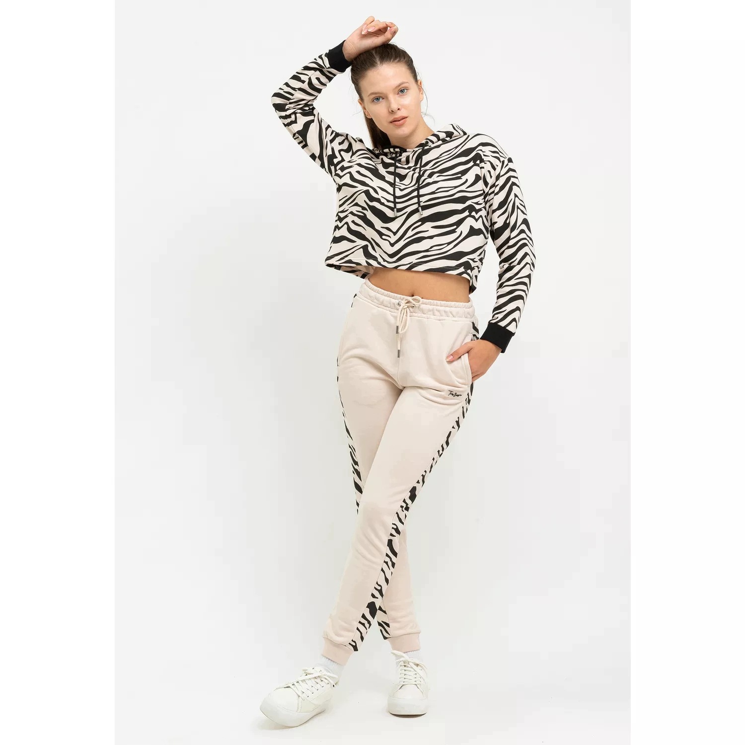 Teplákovka Dámský Tepláková Souprava Tom Barron Mikina Zebra Kalhoty Béžové