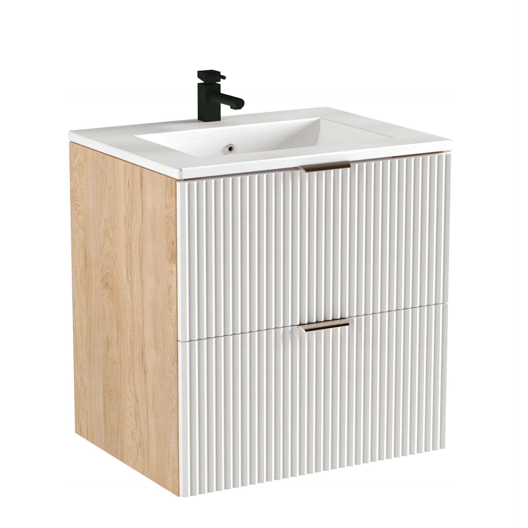 Koupelnová skříňka 60 cm s zapuštěným umyvadlem Bílá/Ořech Willy