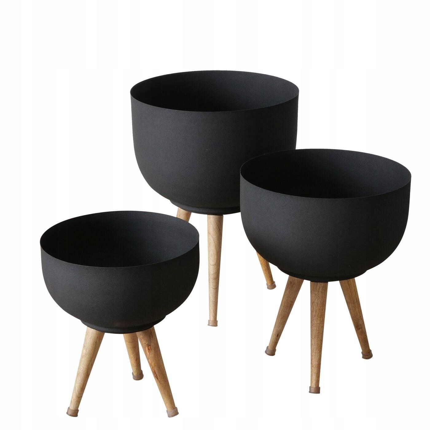 Kovové kvetináče na kvety Topco, nožičky z mangového dreva, 3 kusy