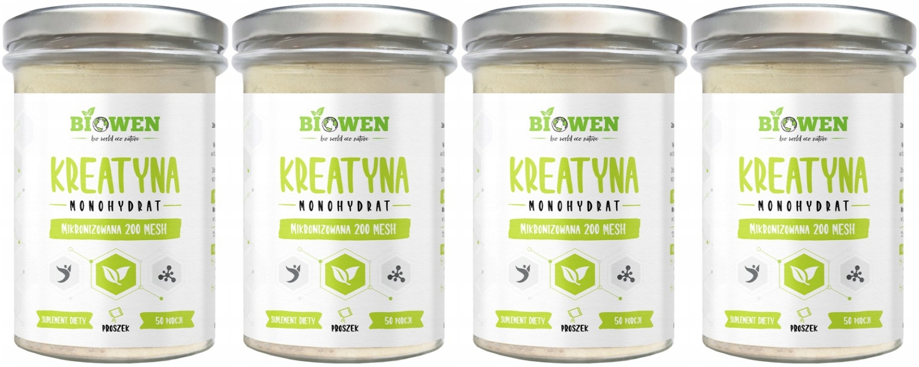 Sada 4x Kreatin Biowen Tréninková výkonnost Síla svalů Čisté složení