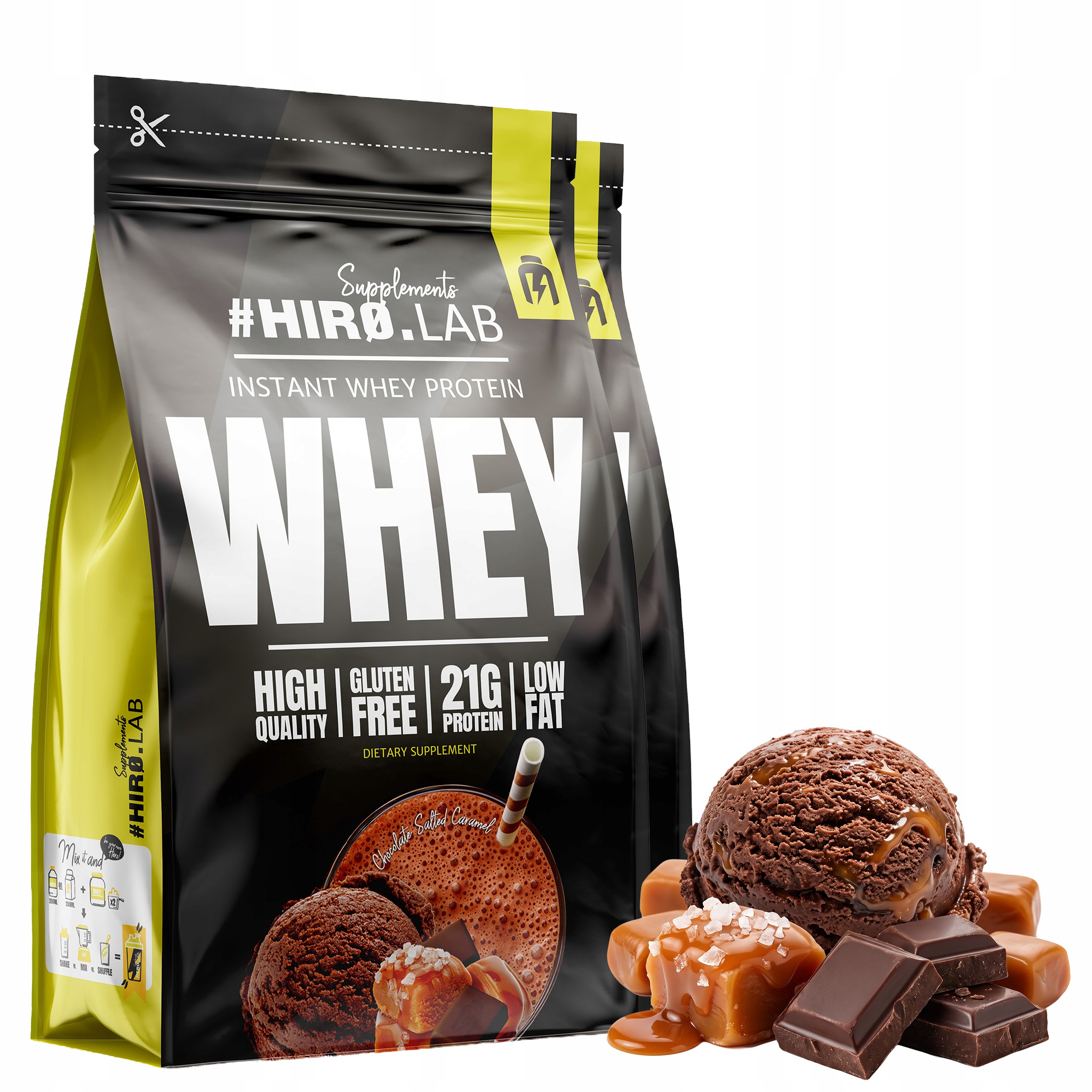 2x Protein Wpc Instant Whey Protein 750 g Čokoláda Karamel Hiro.Lab