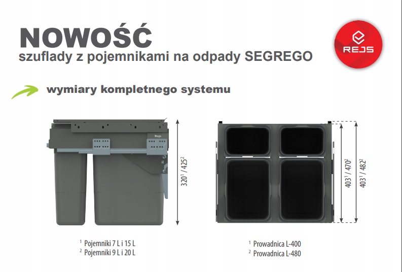 SEGREGO Sortownik Szuflada na śmieci do zabudowy 80 H320 L480 4x15L Kod producenta WE28.4042.01.549