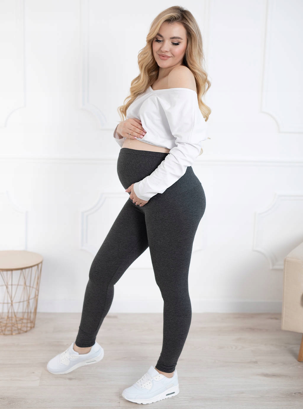 LEGGINSY CIĄŻOWE BAWEŁNIANE DŁUGIE GETRY PANEL LEGINSY M Wzór dominujący bez wzoru