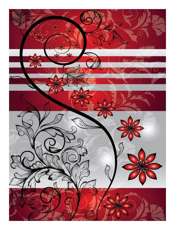 Fototapeta Květiny ornament červená stříbro vinylová vlna 184x254 lepidlo